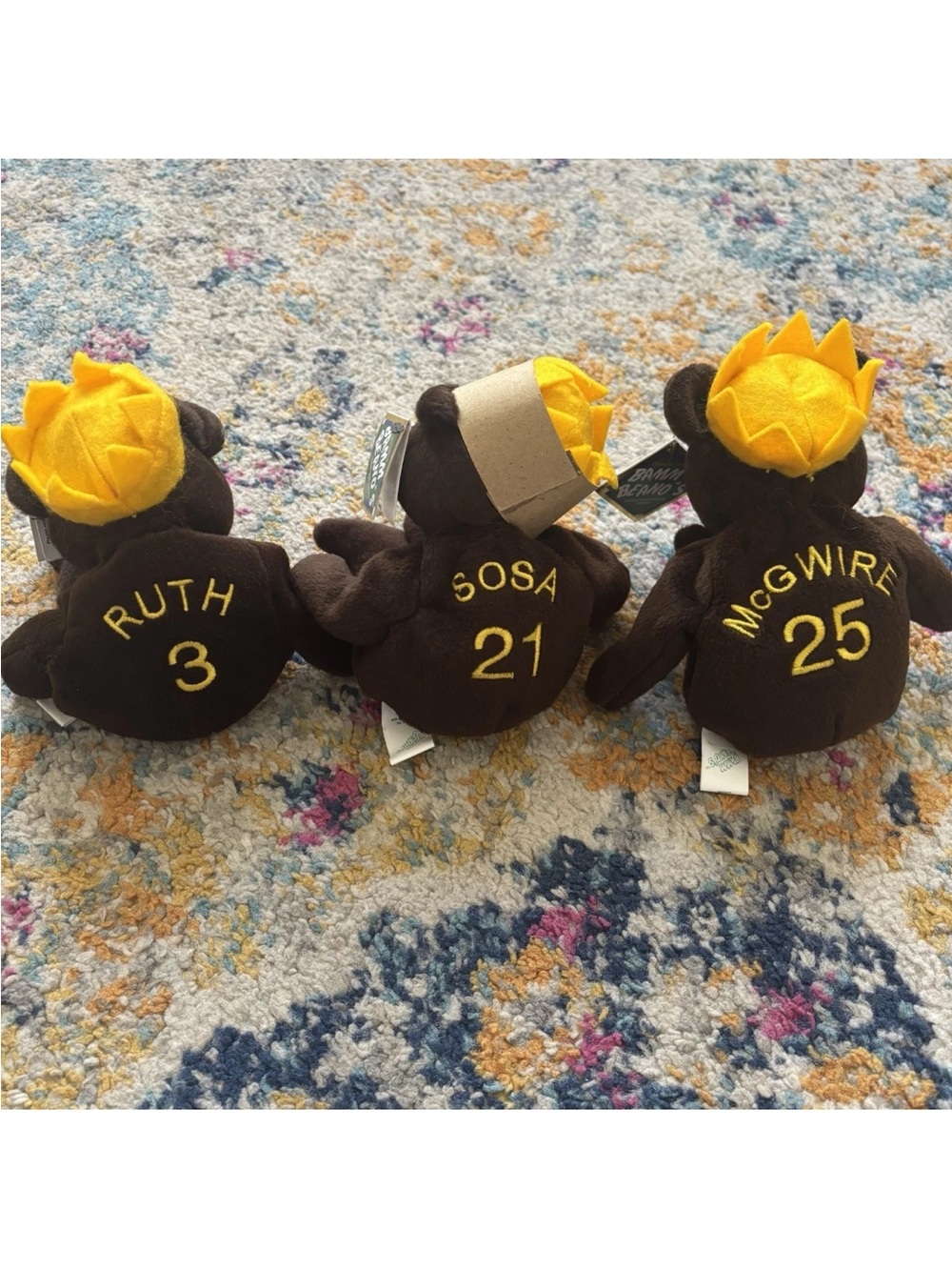 Bamm Beano’s Bears Ruth #3 Sosa #21 McGwire #25 baseball NWT Set of 3 Plush